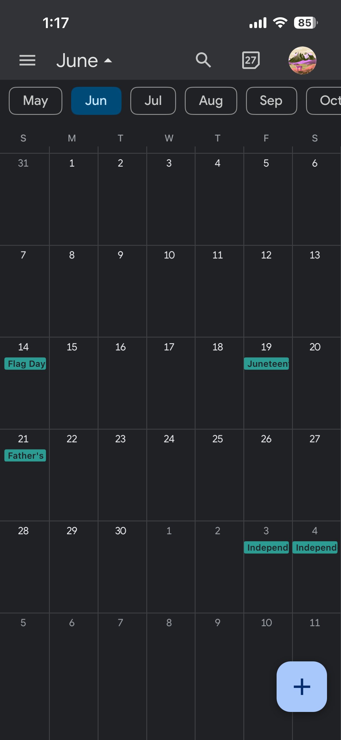 Empty June calendar